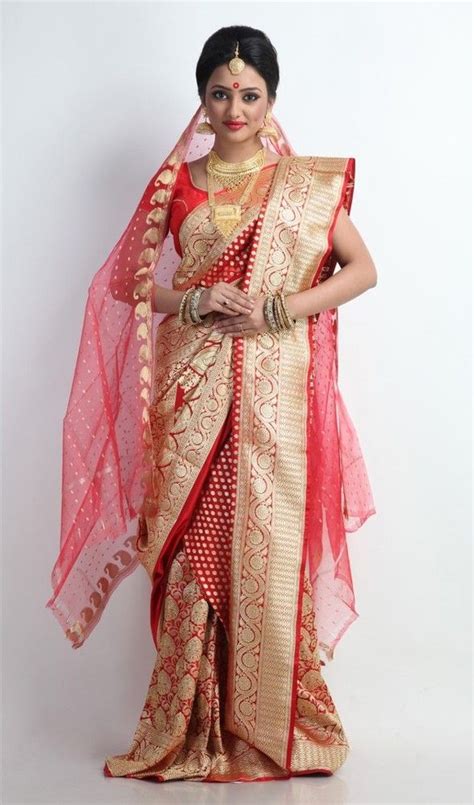 Beautiful Red And Gold Banarasi Silk Saree Indian Bridal Dress