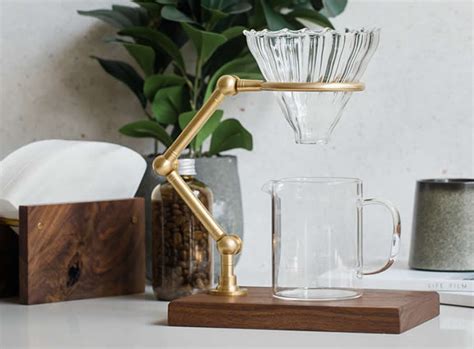 Brass And Wooden Pour Over Drip Coffee Maker Dripper Standblack Walnut