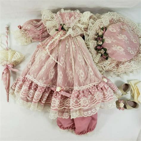 Vtg Doll Outfit Clothes 21 Pink Lace Dress Showstoppers Porcelain Doll