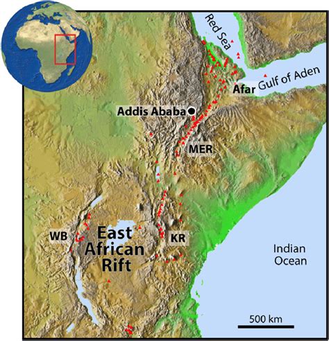 Coloured And Shaded Relief Map Of East African Rift System Topography
