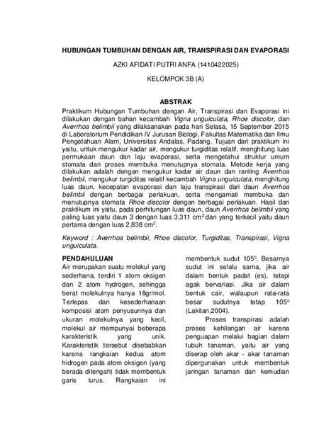 (PDF) Hubungan Tumbuhan dengan Air | Azki Afidati - Academia.edu