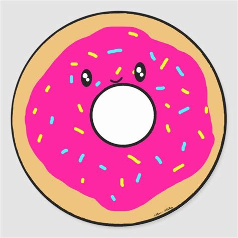 Cute Kawaii Pink Donut With Sprinkles Classic Round Sticker Zazzle