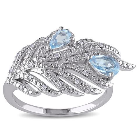 Shop Miadora Silver Blue Topaz And 1 10ct TDW Diamond Leaf Ring H I