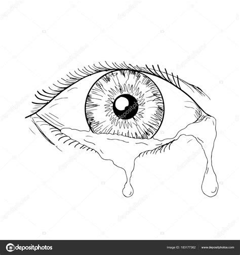 Dibujos Ojos Llorando Dibujo Ojo Humano Llorando Lágrimas Que Fluyen Dibujo — Vector De Stock