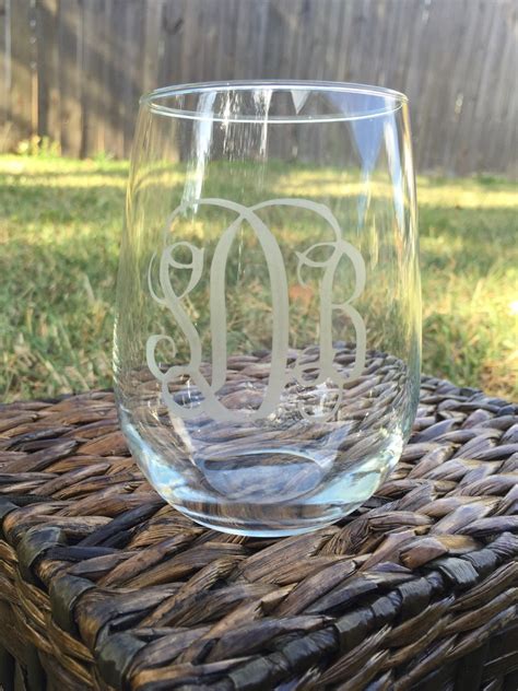 Etched Monogram Stemless Wine Glass Etsy