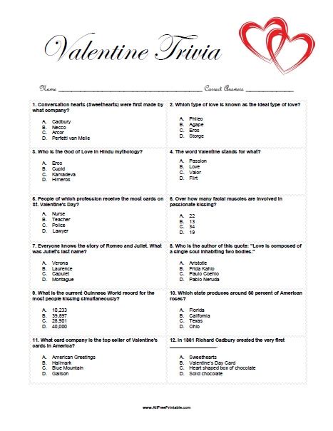 Print Valentine Trivia Game Free Printable