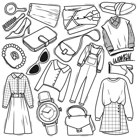 Hand Drawn Woman Clothing Doodle Vector Set 8693147 Vector Art At Vecteezy