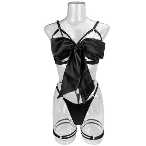 Ting Mood Satin Open Bra Lingerie Set In Black ©beach Bikini