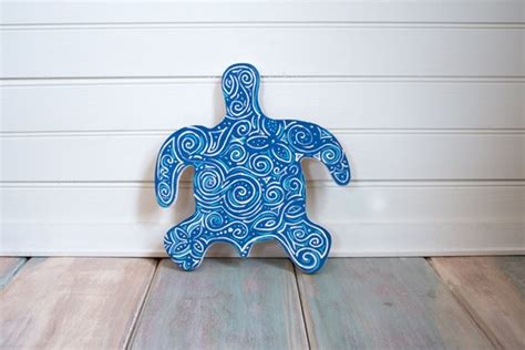 Items Similar To Blue Wooden Turtle Beach Wall Decor Hand Painted Ooak