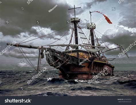 Abandoned Historic Sailing Ship Stormy Sea Stock Photo Edit Now 227479753