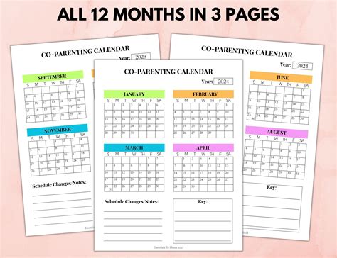 Printable Custody Calendar 2023 2024 Co Parenting Calendar With Year