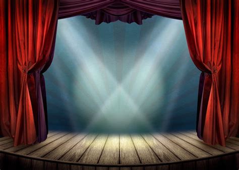 Theater Stage With Red Curtains And Spotlights Wall Mural