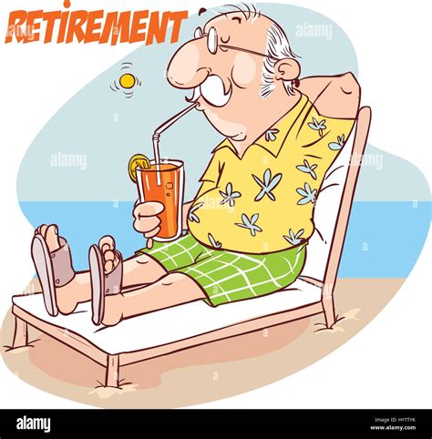 A Vector Illustration Of Happy Senior Retirement At The Beach Stock