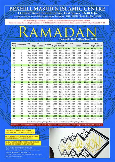 The last third of ramadan is a particularly holy period, as it commemorates when the koran's (qu'ran). Calendar 2020 including Ramadan Timetable - Bexhill Masjid ...