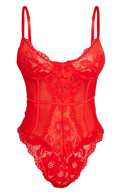 red underwired cage detail lace body prettylittlething aus