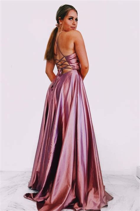 Simple V Neck Long Blush Pink Prom Dress With Cross Back Stylish Prom