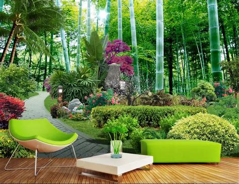 Custom 3d Stereoscopic Wallpaper Luxury Garden Bamboo Fresh Brick Wall