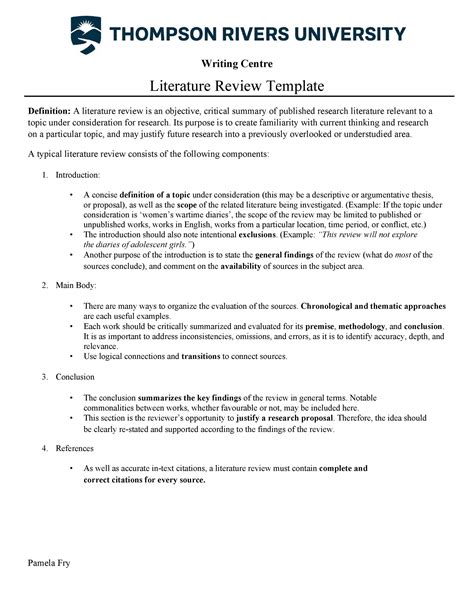 A literary review template is a type of written work that discusses published information about a specific subject matter. 50 Smart Literature Review Templates (APA) ᐅ TemplateLab