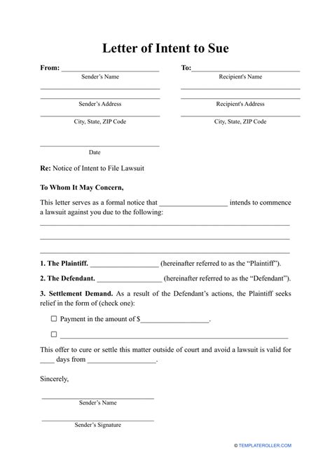 Letter Of Intent To Sue Template Download Printable Pdf Templateroller