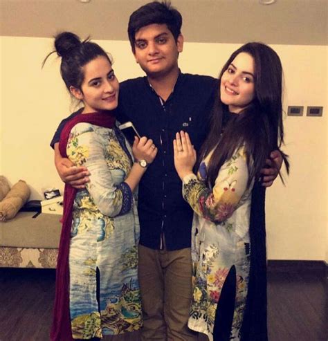 Beautiful Twins Sisters Aiman Khan And Minal Khan With Her Brother At