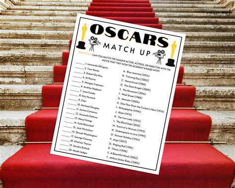 Oscars Match Up Trivia Game 93rd Academy Awards Party Games Etsy