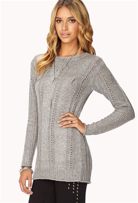 Lyst Forever 21 Contemporary Cable Knit Tunic Sweater Youve Been Added To The Waitlist In Gray