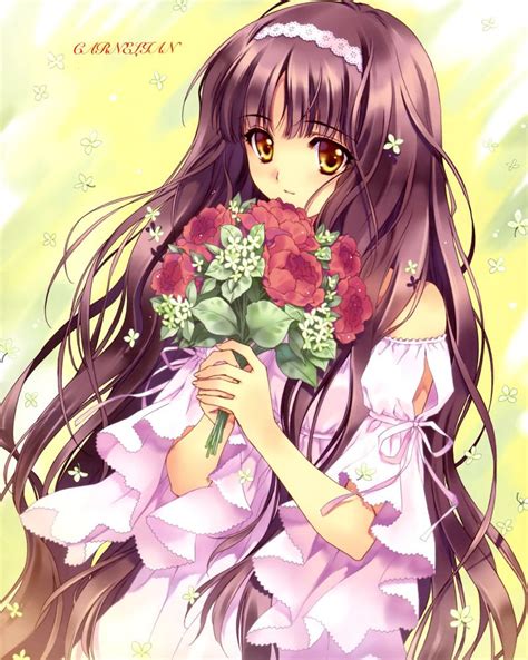 Girl With Red Rose Bouquet By Manga Artist Carnelian Anime Pinterest