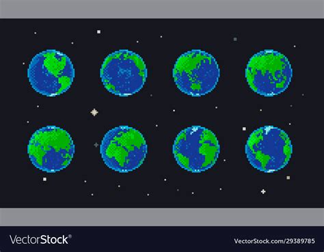 Pixel Earth Set Rotation Animation Isolated Globe Vector Image