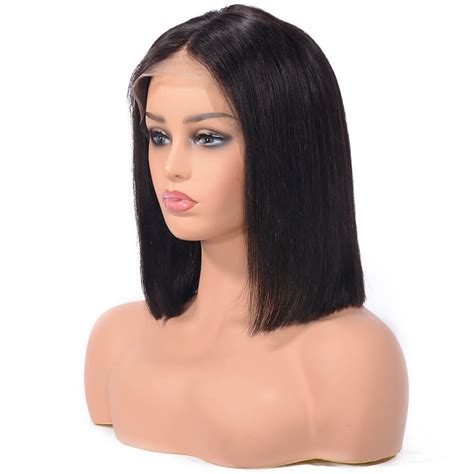 Dsoar Human Hair Straight Blunt Cut Lace Front Bob Wigs For Women