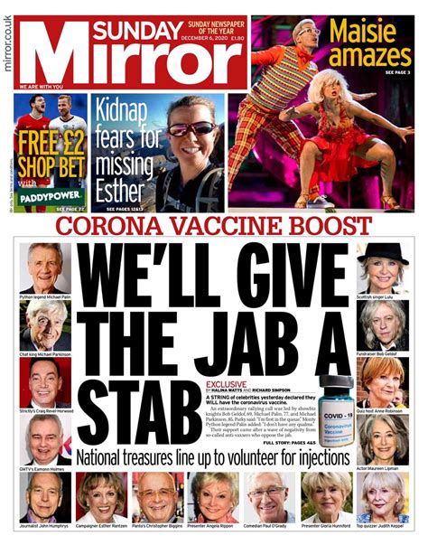 sunday mirror front page 6th of december 2020 tomorrow s papers today