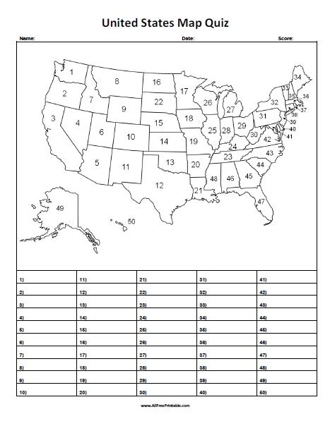 Map Of The United States Quiz Printable Map Of The United States