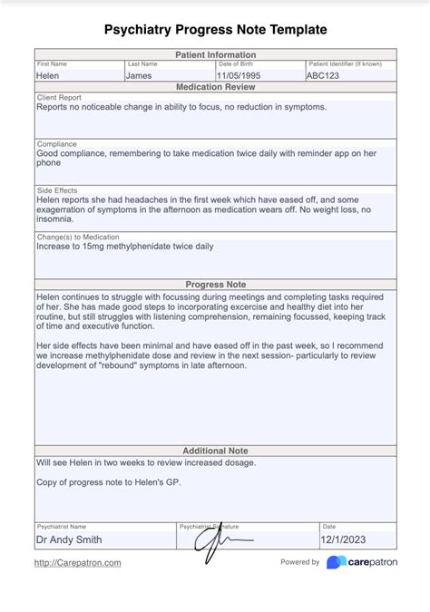 Psychiatry Progress Note Template And Example Free Pdf Download