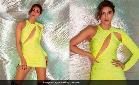 In A Snazzy Neon Cutout Dress And Thigh High Glossy Black Boots Kriti Sanon Is Turning Heads