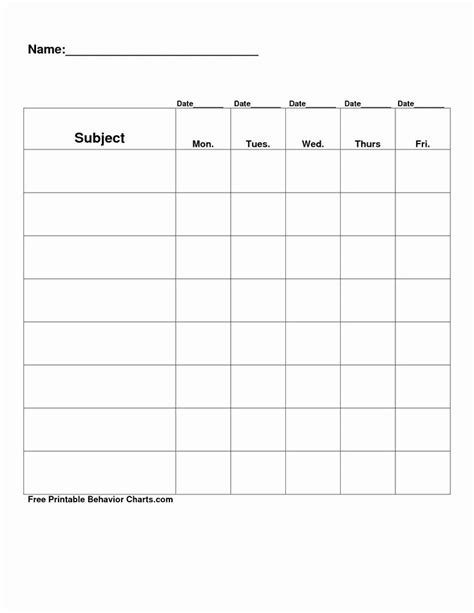 Blank Weekly Chart Free Printable Templates