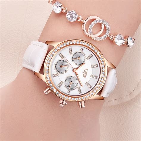 Lige Brand Ladies Gold Diamond Watch Leather Fashion Casual Quartz Watch Dress Watch Multi