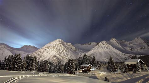 Sfondi Paesaggio Montagne Notte Natura La Neve Inverno Aurora