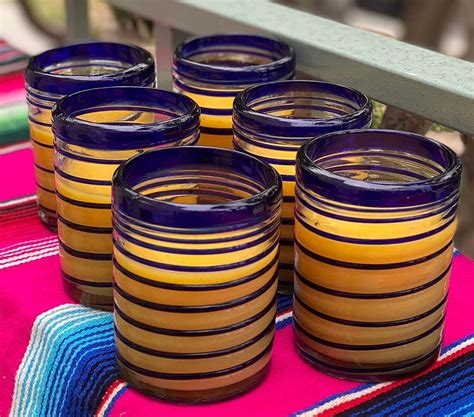 hand blown mexican drinking glasses set of 6 tumbler glasses etsy