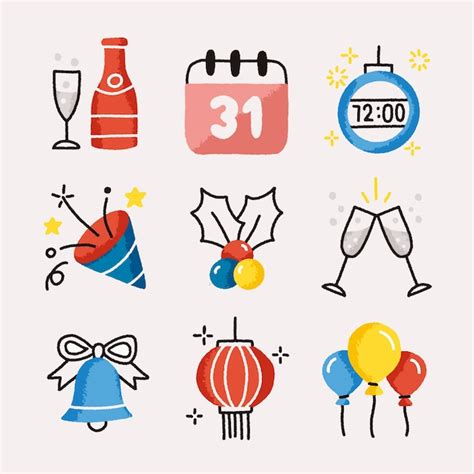 Free Vector Hand Drawn New Year Party Element Set