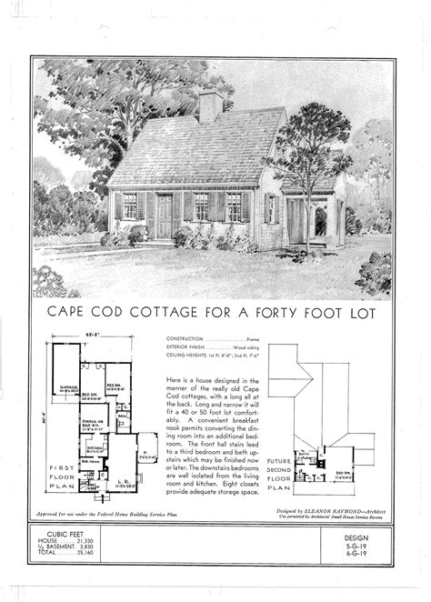 Standard Floor Plans For A Cape Cod Cottage Ca 1940 Cape Cod House