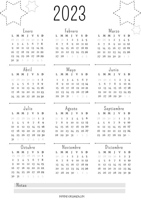 Calendario 2023 Blanco Y Negro