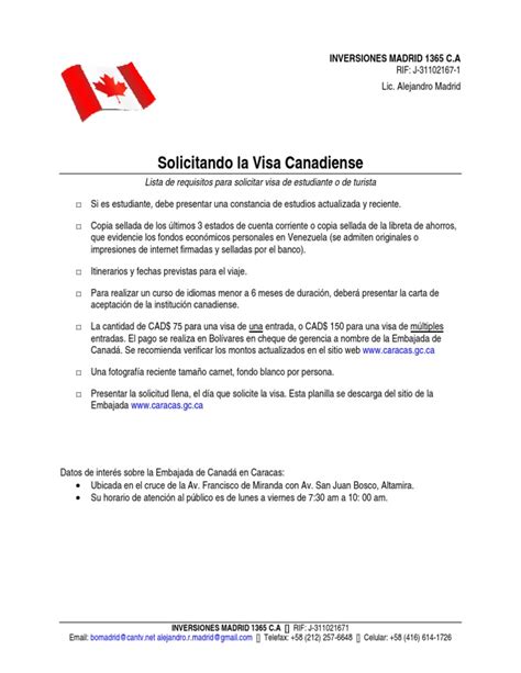 Canada Requisitos Para La Solicitud De La Visa