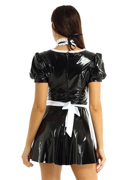 Sexy Women S Costume Halloween Cosplay French Maid Wet Look Leather Fancy Dress Ebay