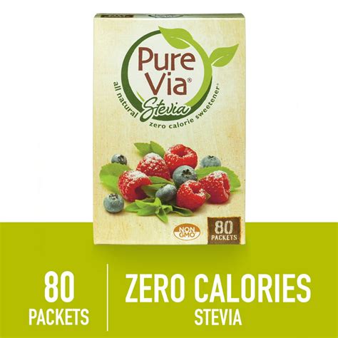 Pure Via All Natural Stevia Sweetener Packets Zero Calorie 80 Ct