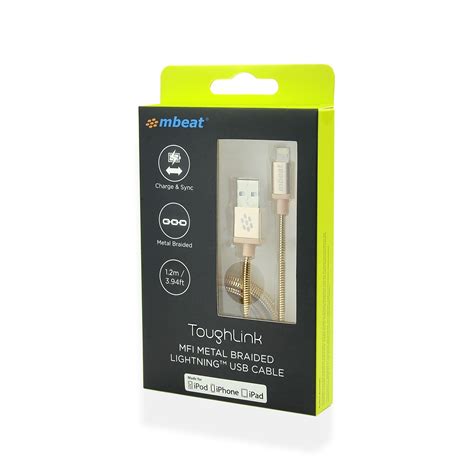 Mbeat Toughlink Metal Braided Mfi Lightning Cable Gold 12m At
