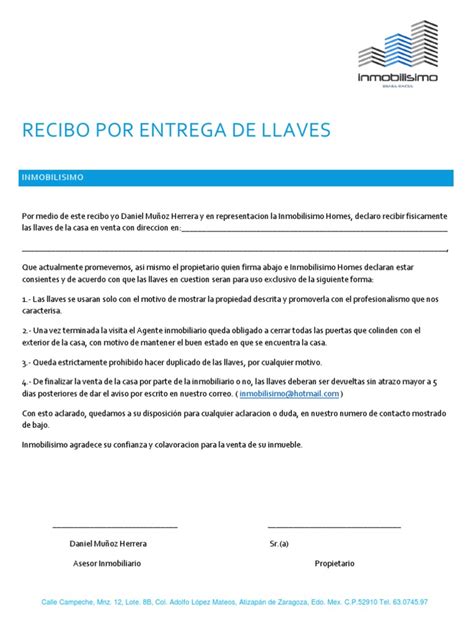 Recibo Por Entrega de Llaves