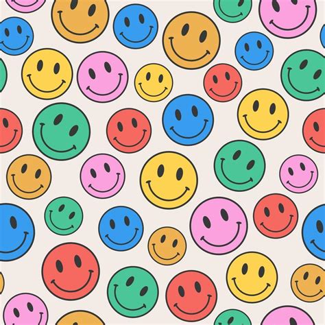Smiley Face Seamless Pattern Design Cute Colorful Retro Doodle Emoji Smile Background Vector
