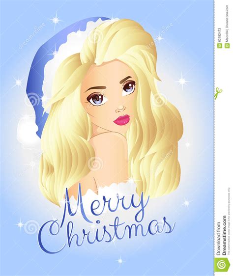 Christmas Blonde Girl Wearing Blue Santa Hat Stock Vector Illustration Of Female Beauty 63182473