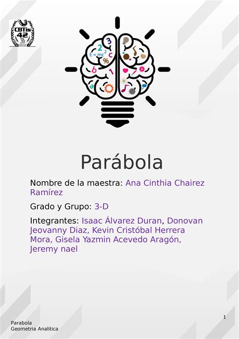 Geometria analitica la parabola 1 Parabola Parábola Nombre de la