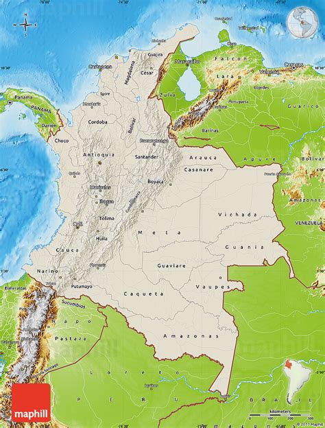 Shaded Relief Map Of Colombia Physical Outside