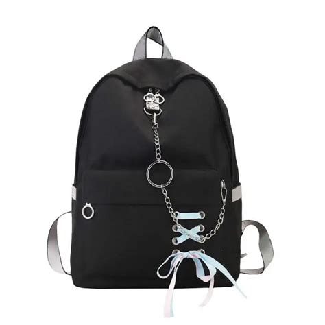 Women Backpack Canvas Schoolbag Backpack Ribbons Chain Bagpack For